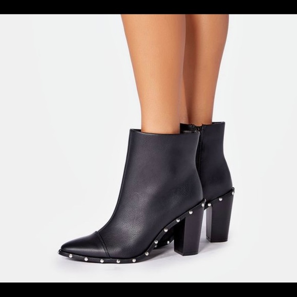 JustFab Shoes - Black Faux Suede Bootie with Studs
